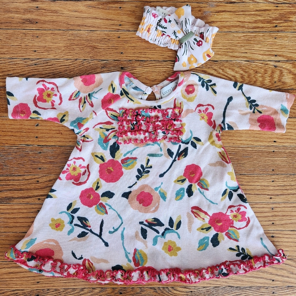 Lucky Jade Floral Dress 3-6m & L-ovedbaby Baby Headband 0-12m Baby Girl Bundle